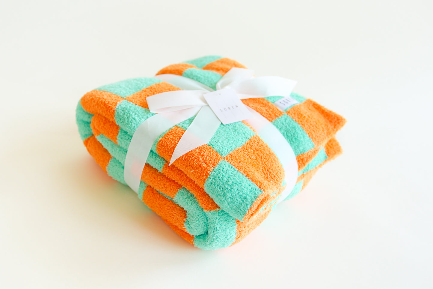 Teal and Orange Checkered Blanket