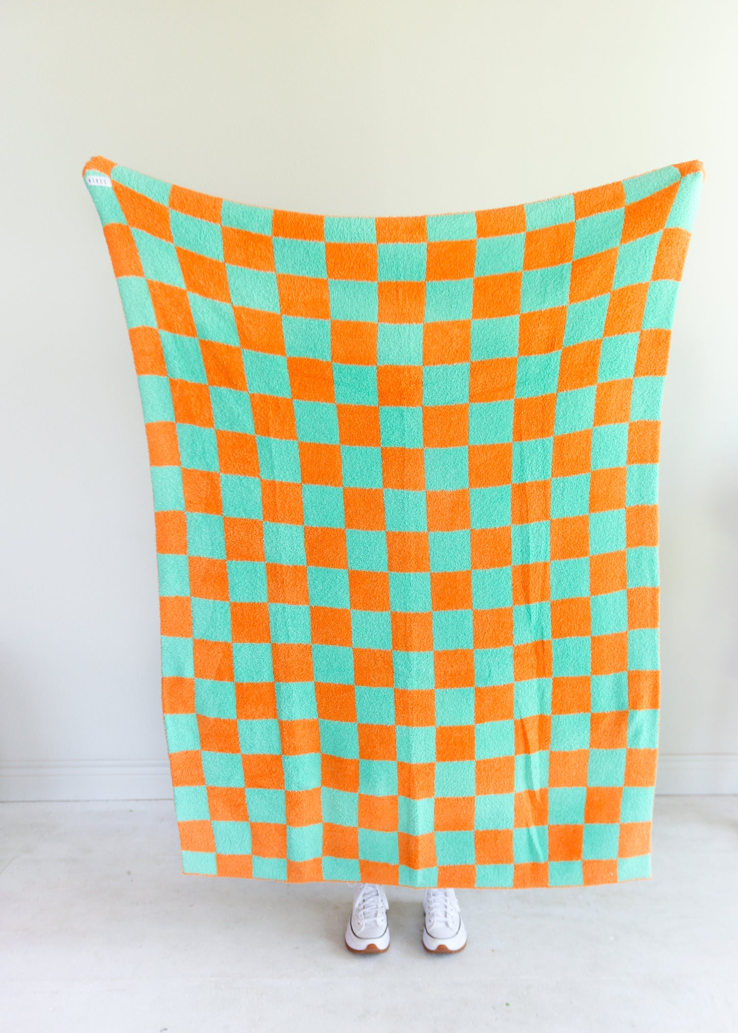 Teal and Orange Checkered Blanket